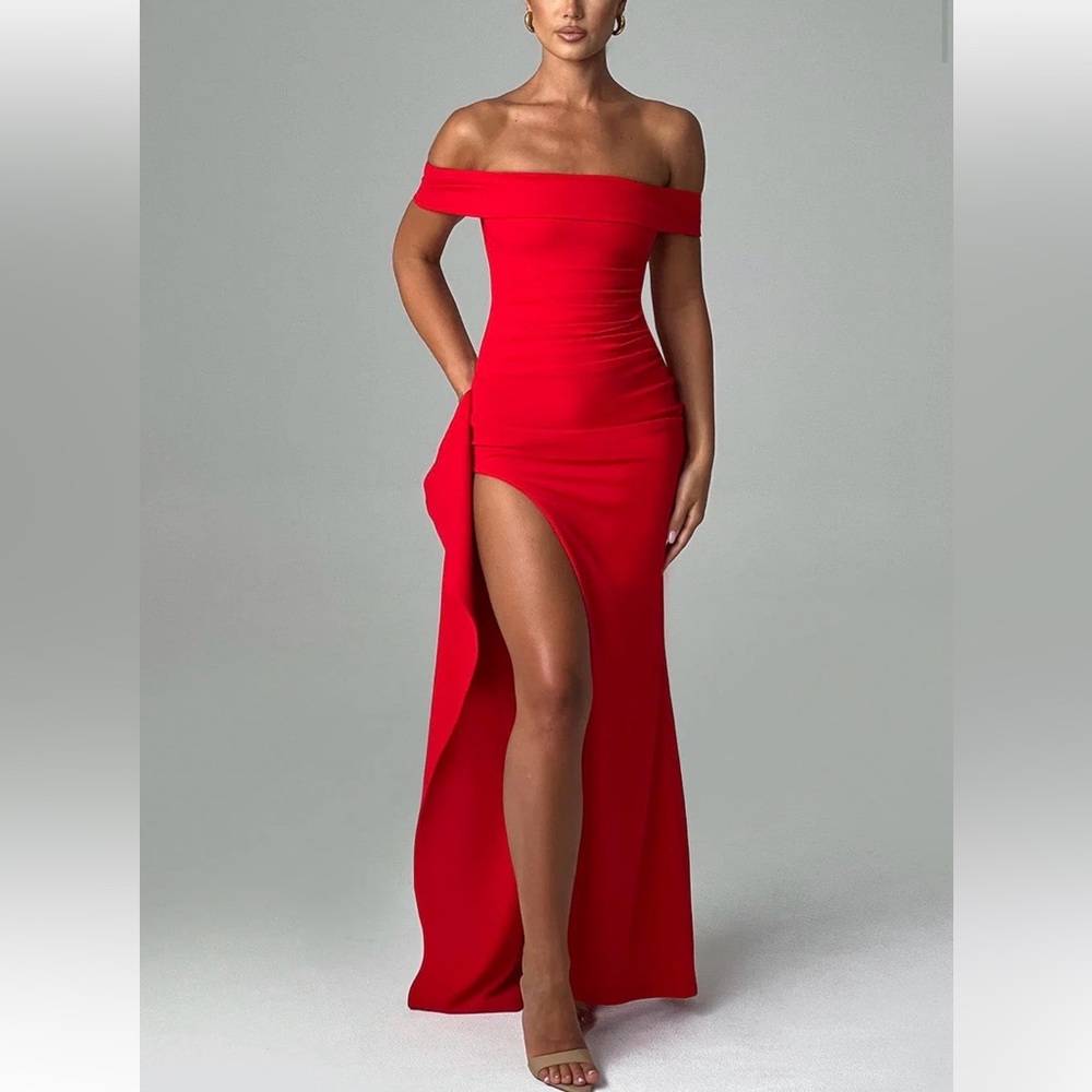 Chic Red Off-Shoulder Maxi Dress